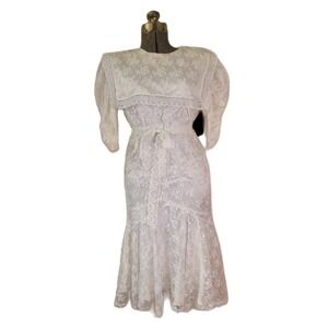 Vintage 80s Jessica Mcclintock Gunne Sax White Lace Dress Bridal Mermaid Drop XS